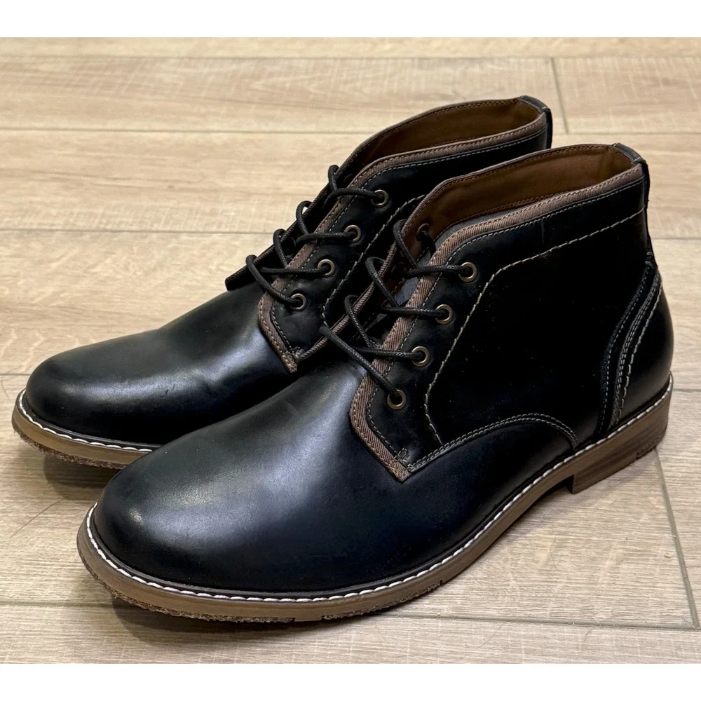 NEW HAWKER RYE BLACK FRAUSEN CONTRAST STITCH LEATHER CHUKKA BOOTS SZ 10